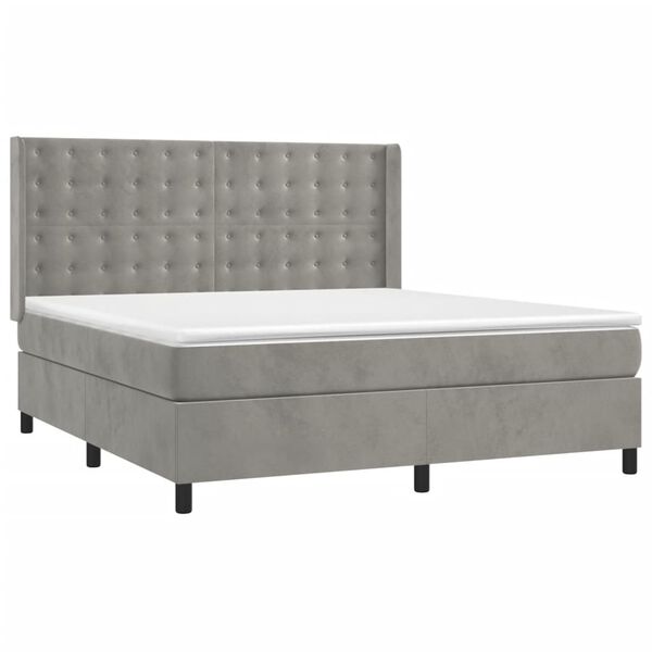 vidaXL Boxspringbett mit Matratze & LED Hellgrau 160x200 cm Samt