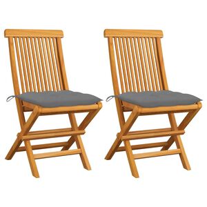 vidaXL Gartenst&uuml;hle mit Grauen Kissen 2 Stk. Massivholz Teak