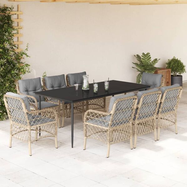 vidaXL 9-tlg. Garten-Essgruppe mit Kissen Beigemischung Poly Rattan