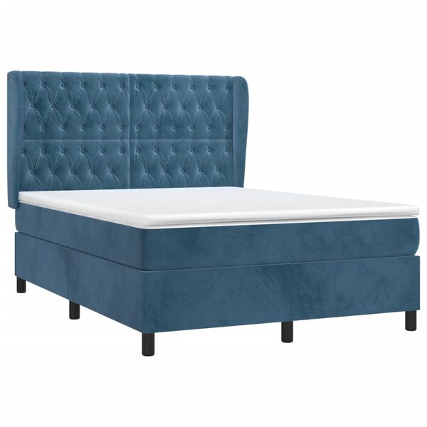 vidaXL Boxspringbett mit Matratze Dunkelblau 140x190 cm Samt