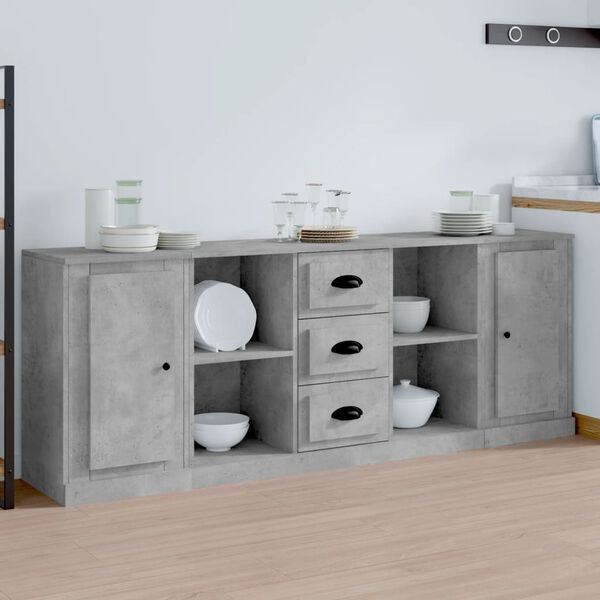 vidaXL Sideboards 3 Stk. Betongrau Holzwerkstoff