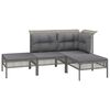 vidaXL 4-tlg. Garten-Lounge-Set mit Kissen Grau Poly Rattan