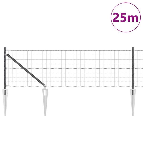 vidaXL Zaun mit Pfosten Grau 0,6 x 25 m Stahl und PVC