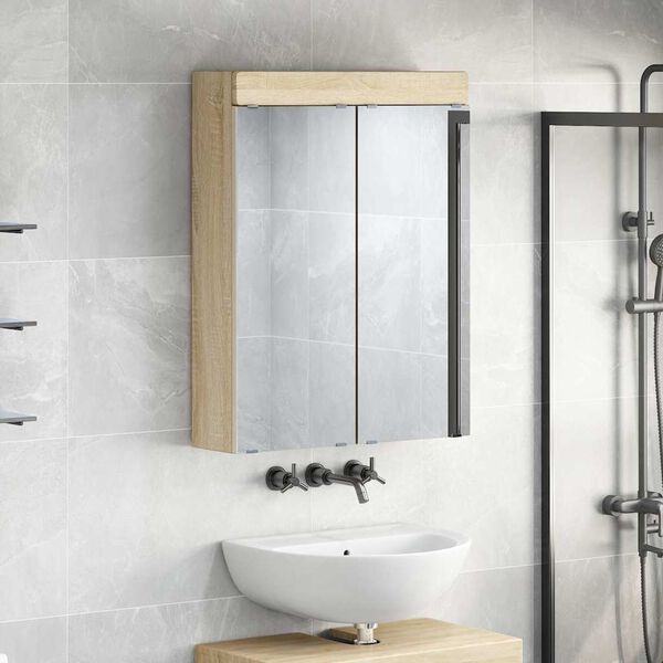 vidaXL Badezimmerspiegelschrank TULUM Sonoma-Eiche 60 x 16,5 x 78 cm