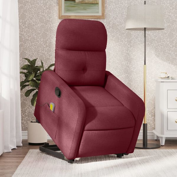 vidaXL Massagesessel mit Aufstehhilfe Weinrot Stoff