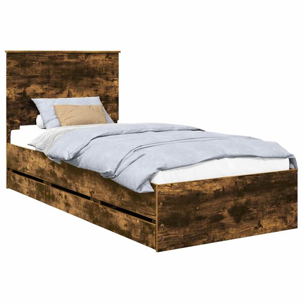 vidaXL Bettrahmen Ger&auml;ucherte Eiche 90 x 200 cm Ingenieurs Holz