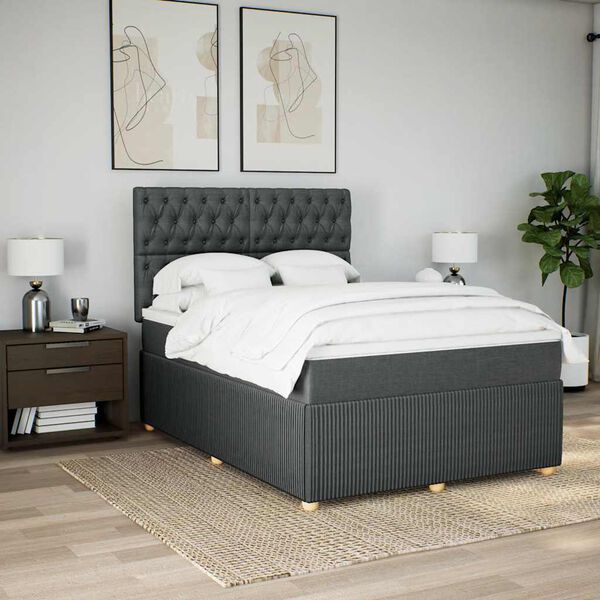 vidaXL Boxspringbett mit Matratze Dunkelgrau 160x200 cm Stoff