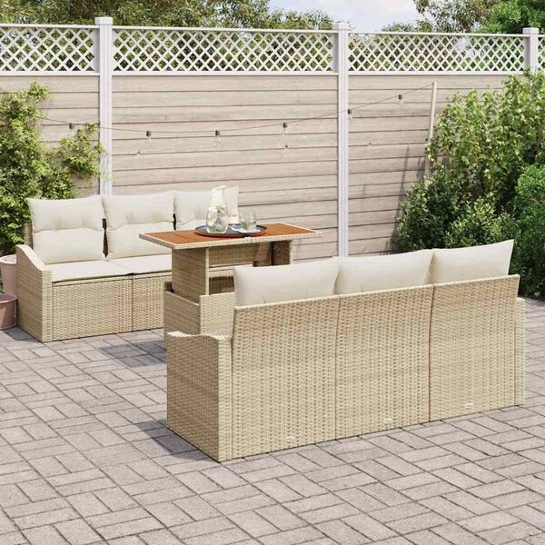 vidaXL Garten-Sofa-Set mit Kissen mit Kissen 7 pcs Beige und Creme