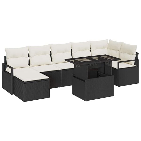 vidaXL Garten-Sofa-Set mit Kissen 8 pcs Schwarz und Creme