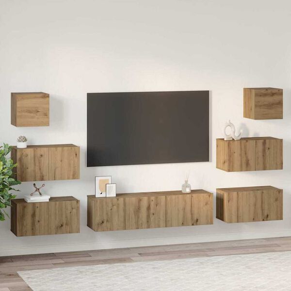 vidaXL TV-Schrankset Wandmontiert 8 pcs Artisan-Eiche Holzwerkstoff