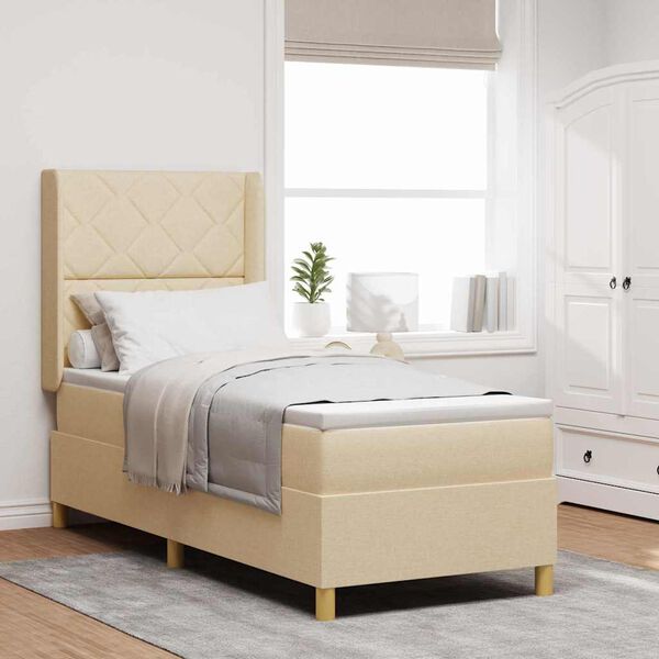 vidaXL Boxspringbett mit Matratze Creme 140 x 200 cm Stoff