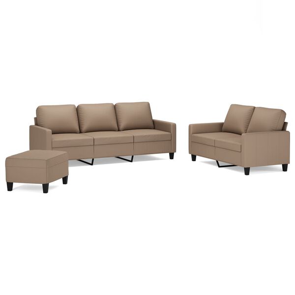 vidaXL 3-tlg. Sofagarnitur mit Kissen Cappuccino-Braun Kunstleder