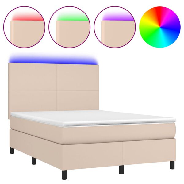 vidaXL Boxspringbett mit Matratze & LED Cappuccino-Braun 140x190cm