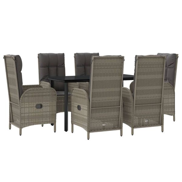 vidaXL 7-tlg. Garten-Essgruppe mit Kissen Schwarz und Grau Poly Rattan