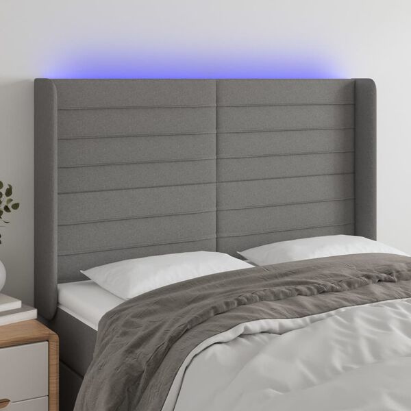 vidaXL LED Kopfteil Dunkelgrau 147x16x118/128 cm Stoff