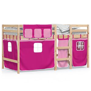 vidaXL Kinderhochbett mit Vorh&auml;ngen Rosa 90x200 cm Massivholz Kiefer
