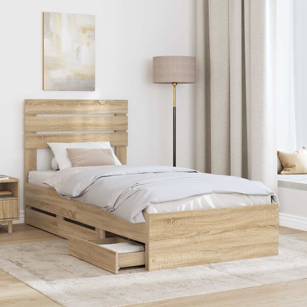 vidaXL Bettrahmen Sonoma-Eiche 90 x 200 cm Ingenieurs Holz