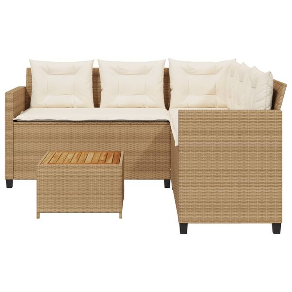 vidaXL Gartensofa in L-Form mit Tisch und Kissen Beige Poly Rattan