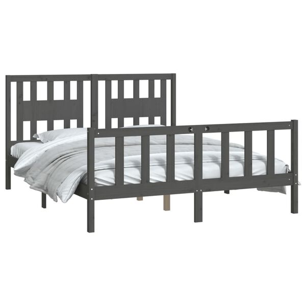 vidaXL Massivholzbett mit Kopfteil Grau Kiefer 150x200 cm