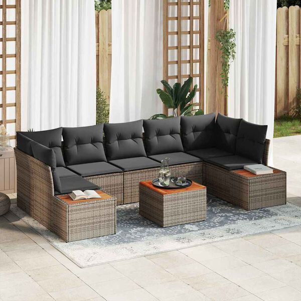 vidaXL Garten-Sofa-Set mit Kissen 8 pcs Grau Poly Rattan