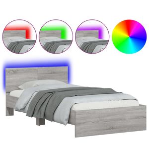 vidaXL Bettgestell mit Kopfteil und LED-Leuchten Grau Sonoma 100x200cm