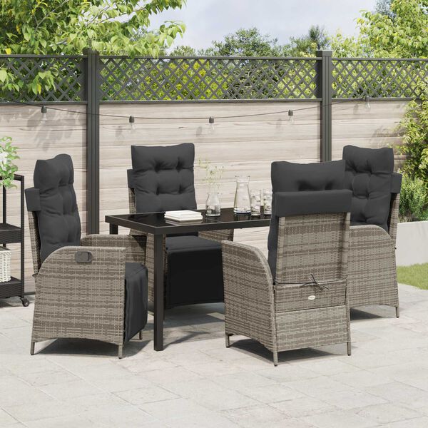 vidaXL Garten Essgruppe mit Kissen 5 pcs Grau Poly-Rattan