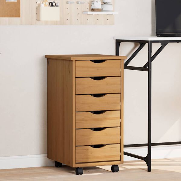 vidaXL Rollschrank mit Schubladen MOSS Honigbraun Massivholz Kiefer