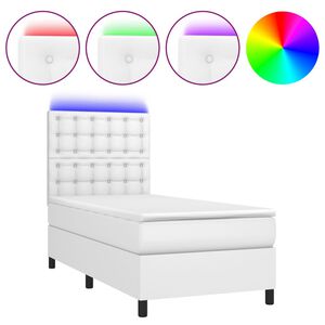 vidaXL Boxspringbett mit Matratze & LED Wei&szlig; 90x190 cm Kunstleder