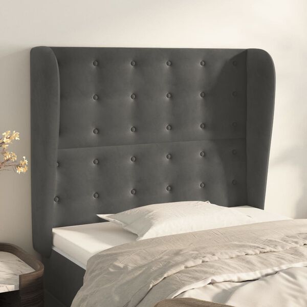 vidaXL Kopfteil mit Ohren Dunkelgrau 103x23x118/128 cm Samt