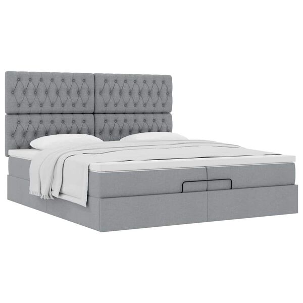vidaXL Ottoman-Bett mit Matratzen Hellgrau 200x200 cm Stoff
