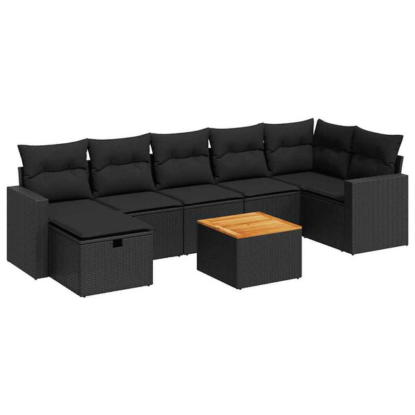 vidaXL 8-tlg. Garten-Sofagarnitur mit Kissen Schwarz Poly Rattan