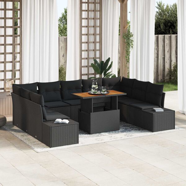 vidaXL Garten-Sofa-Set mit Speicher 10 pcs Schwarz Poly Rattan