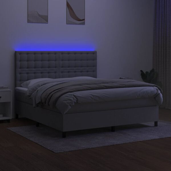 vidaXL Boxspringbett mit Matratze & LED Hellgrau 180x200 cm Stoff