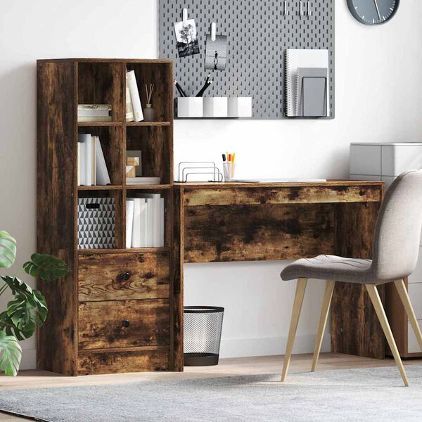 vidaXL Schreibtisch mit Schubladen 2 pcs Ger&auml;ucherte Eiche