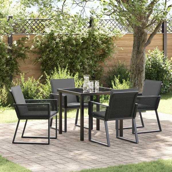 vidaXL Garten Essgruppe 5 pcs Schwarz Pulverbeschichteter Stahl
