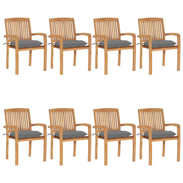 vidaXL Stapelbare Gartenst&uuml;hle mit Kissen 8 Stk. Massivholz Teak