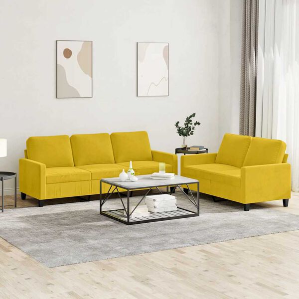 vidaXL 2-tlg. Sofagarnitur mit Kissen Gelb Samt