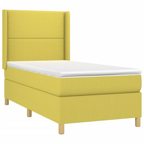 vidaXL Boxspringbett mit Matratze & LED Gr&uuml;n 90x190 cm Stoff