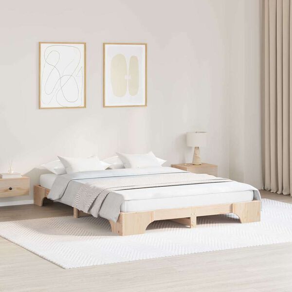 vidaXL Bettrahmen Natur 150 x 200 cm Massives Kiefernholz