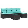 vidaXL Sofa Set mit Kissen 6 pcs Schwarz und T&uuml;rkis Poly-Rattan