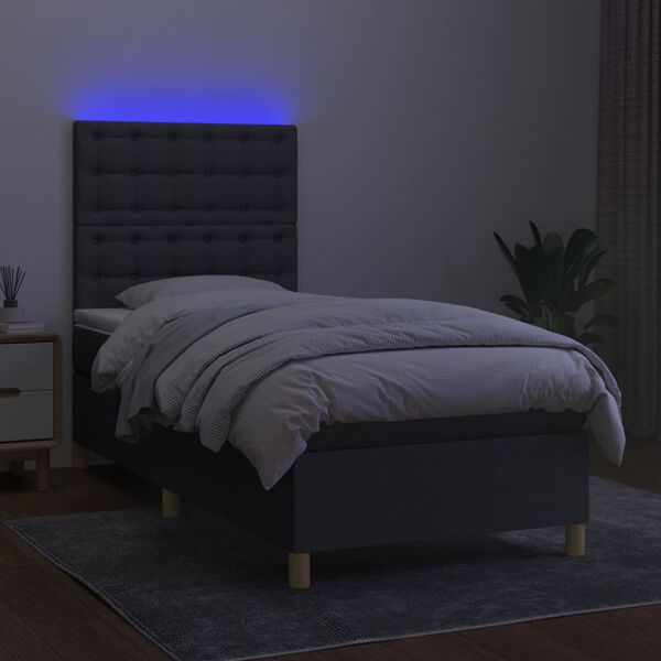 vidaXL Boxspringbett mit Matratze & LED Dunkelgrau 90x190 cm Stoff