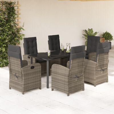 vidaXL 7-tlg. Garten-Essgruppe mit Kissen Grau Poly Rattan