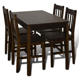 Esstisch Holztisch mit 4 Holzst&uuml;hlen Esszimmerset braun