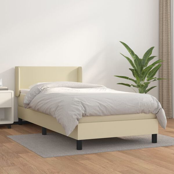 vidaXL Boxspringbett mit Matratze Creme 90x190 cm Kunstleder