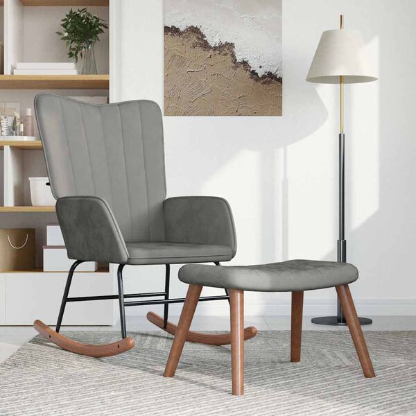 vidaXL Schaukelsessel mit Hocker Hellgrau Samt