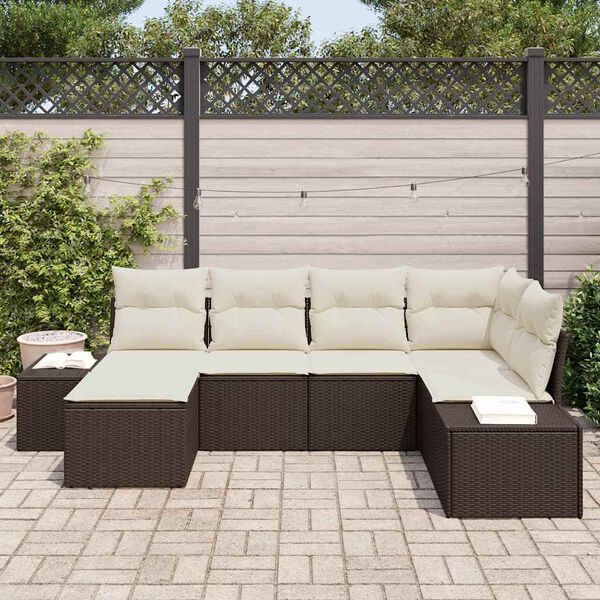 vidaXL Gartensofa-set mit Kissen 6 pcs Braun und Creme Poly-Rattan