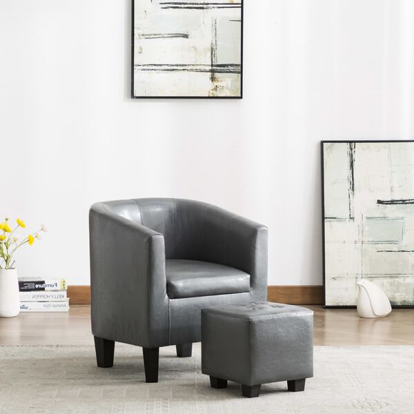 vidaXL Sessel mit Fu&szlig;hocker Grau Kunstleder