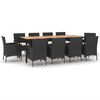 vidaXL 11-tlg. Garten-Essgruppe mit Kissen Schwarz Poly Rattan