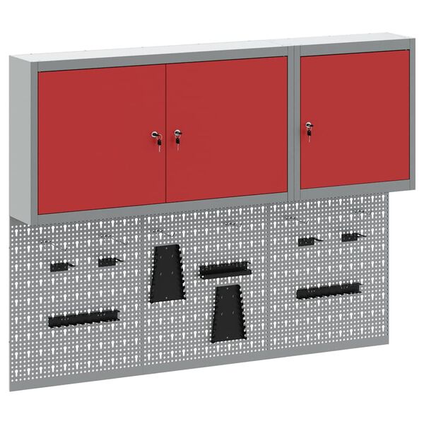 vidaXL Werkzeugschrank und Pegboard Set 5 pcs Rot 150 x 20 x 115 cm