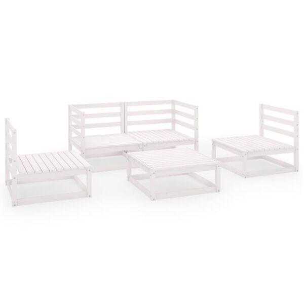 vidaXL 5-tlg. Garten-Lounge-Set Wei&szlig; Massivholz Kiefer